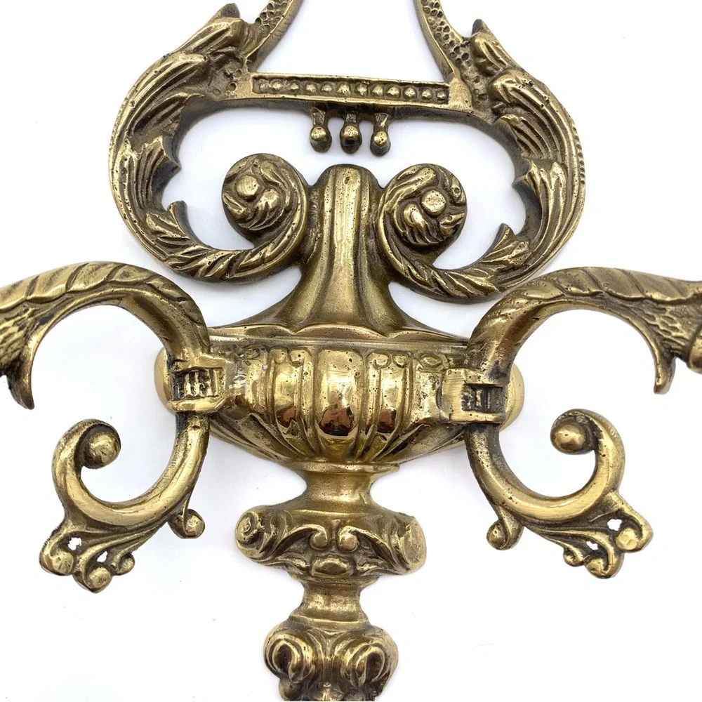 VTG Solid Brass Wall Sconce Double Arm Candle Holder Classic French Deco Style - Picture 5 of 11